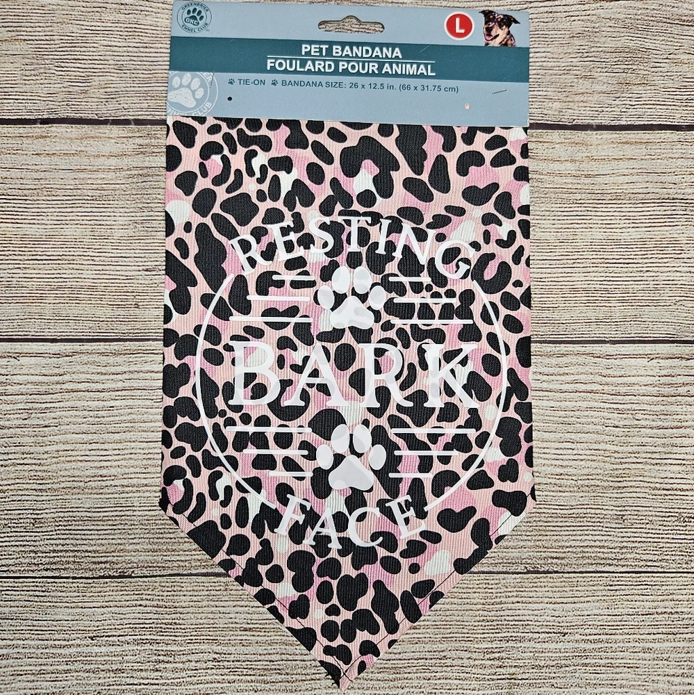 Resting bark face pink leopard dog bandana